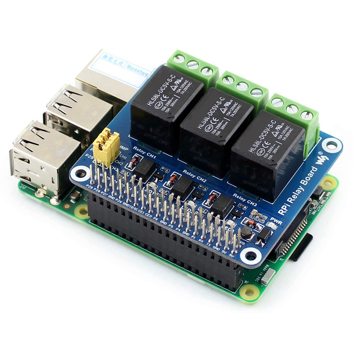 Pi Zero W Board - Waveshare 5V 3채널 릴레이 모듈 확장